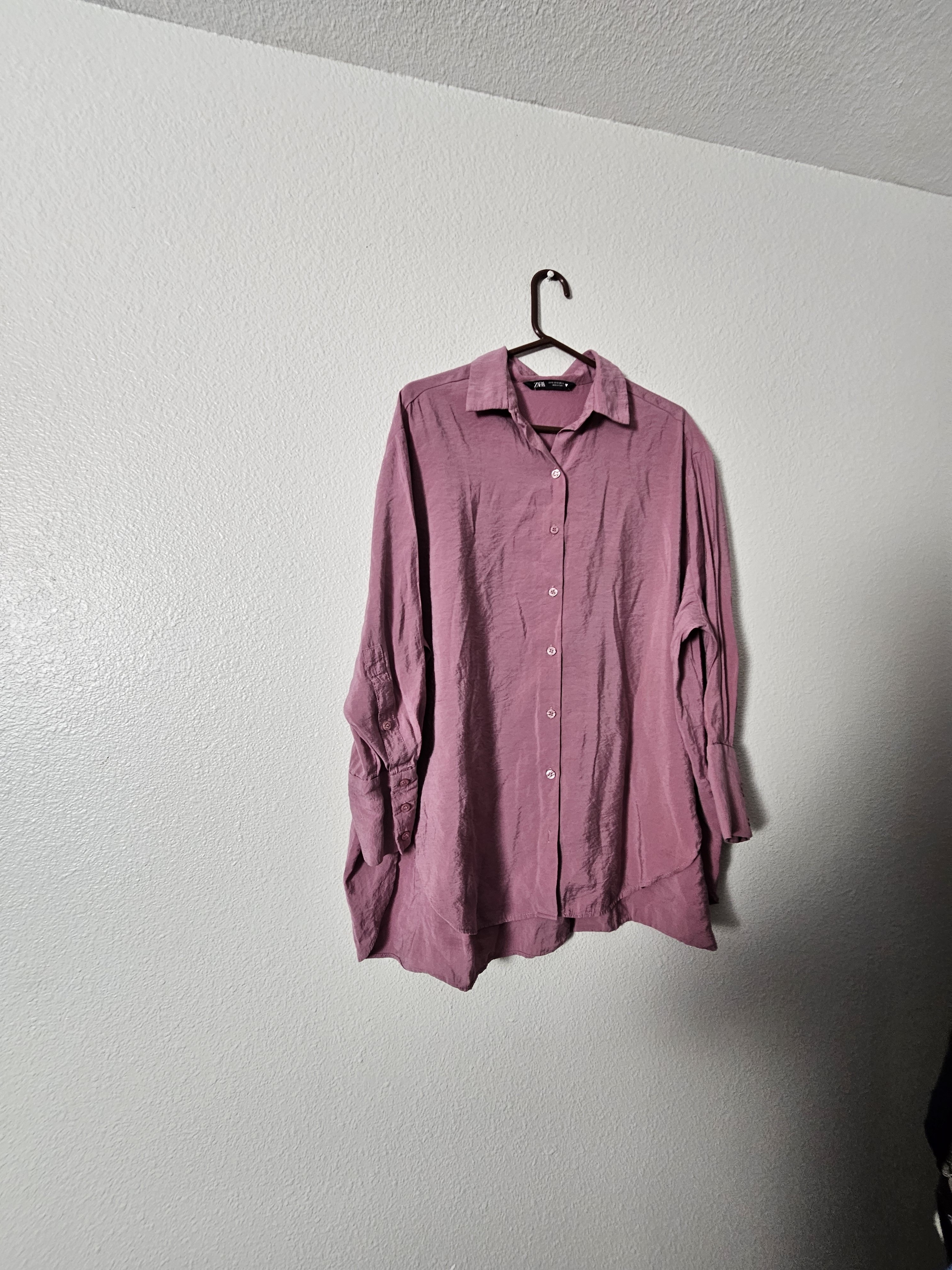 Zara Mauve Button-Down Long Sleeve Blouse